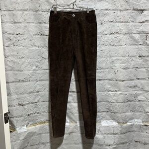 Chico's Suede Brown 100% Leather Pants Size 0 Seam Detailing